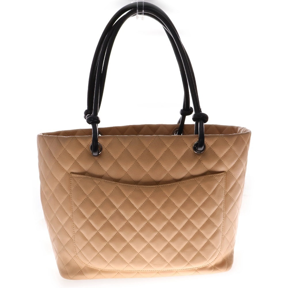 CHANEL(シャネル) 2005年 ラムレザーカンボンライン デカココマーク トートバッグ ベージュ/ブラック