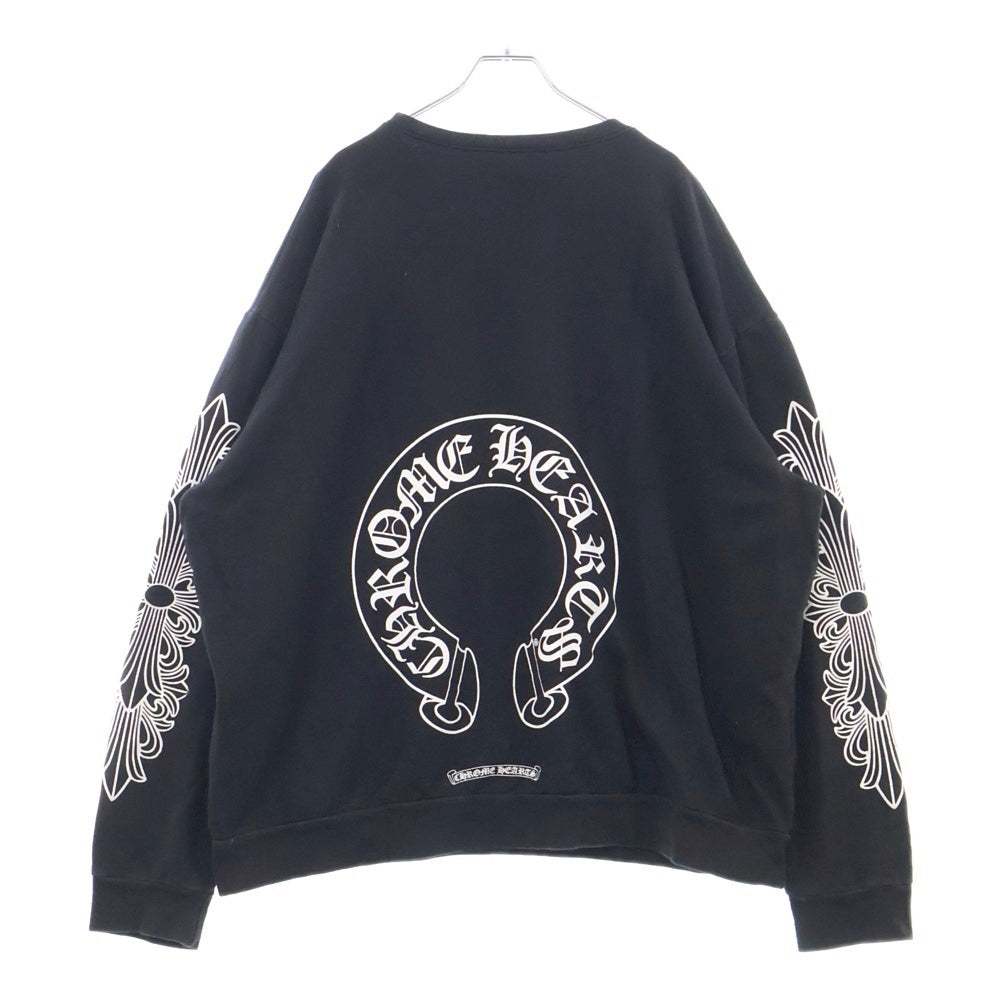 CHROME HEARTS(クロムハーツ) Horseshoe L/S Sweatshirt ホースシュープリント 袖フローラル スウェットトレーナー ブラック