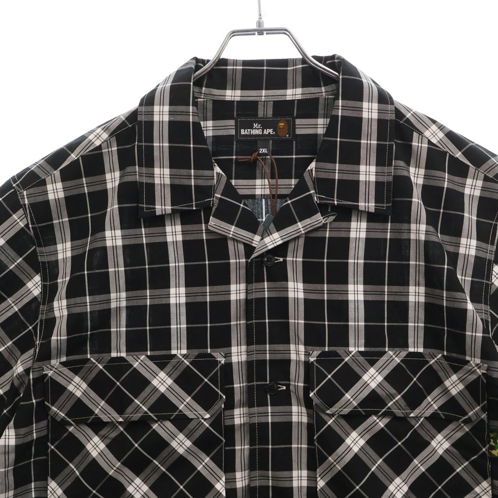 A BATHING APE(アベイシングエイプ) MR BATHING APE RELAXED FIT OPEN COLLAR SHIRT チェック柄 リラックス オープンカラーシャツ 半袖シャツ 007SRJ301001M ブラック