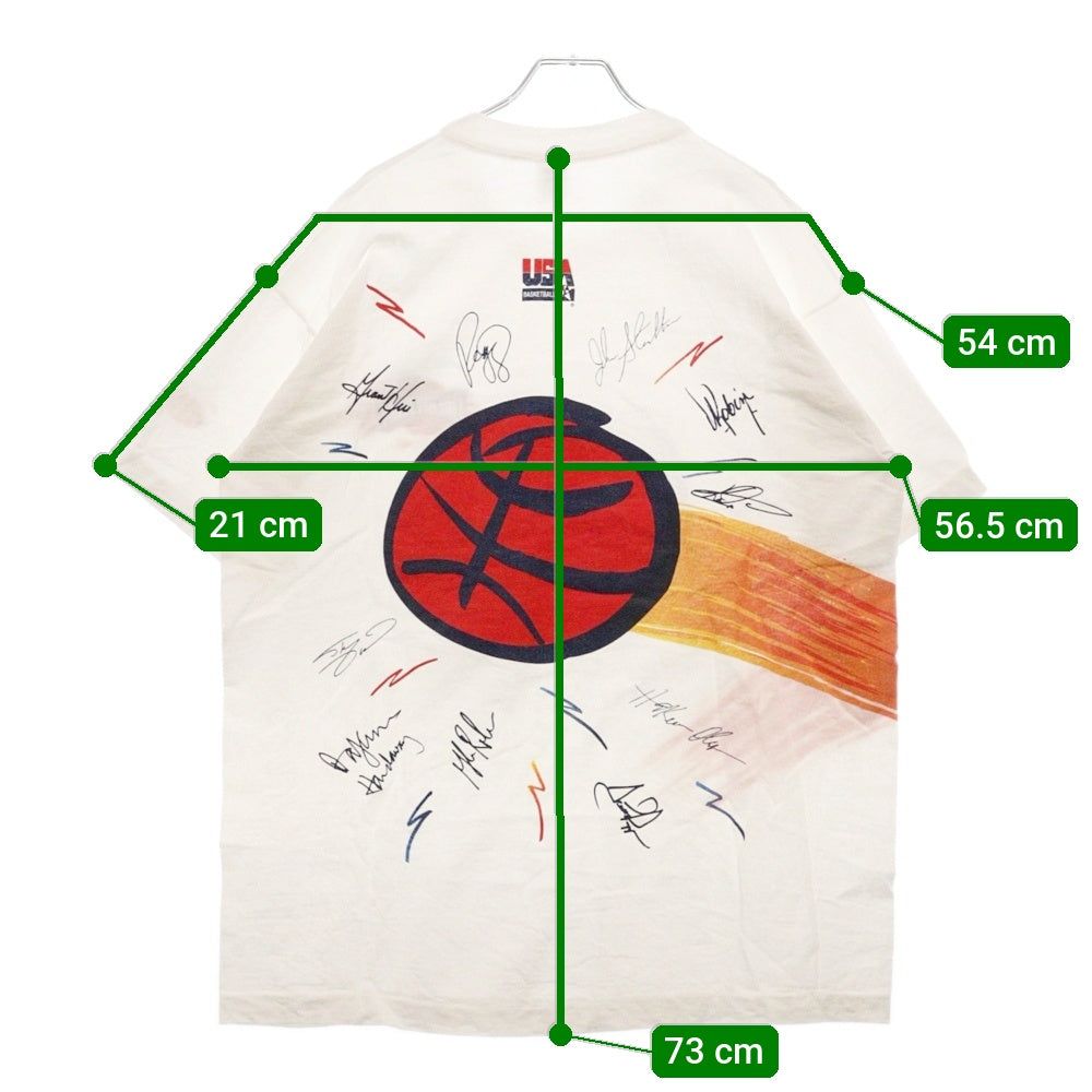 VINTAGE(ヴィンテージ) 90S DREAM BASKETBALL TEE ドリームチーム プリント クルーネック半袖Tシャツカットソー ホワイト FRUITタグ