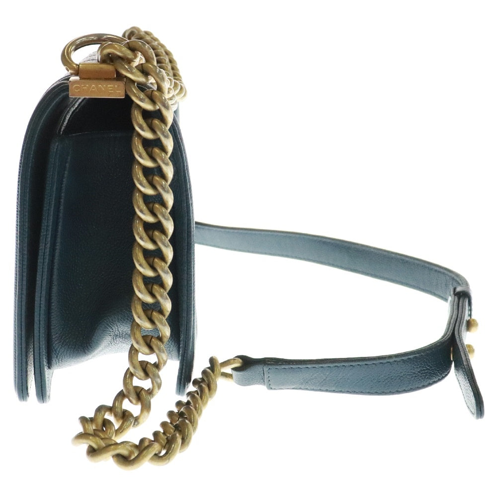CHANEL(シャネル) キャビアスキン ボーイシャネル ゴールド金具 チェーンショルダーバッグ A67086 ネイビー