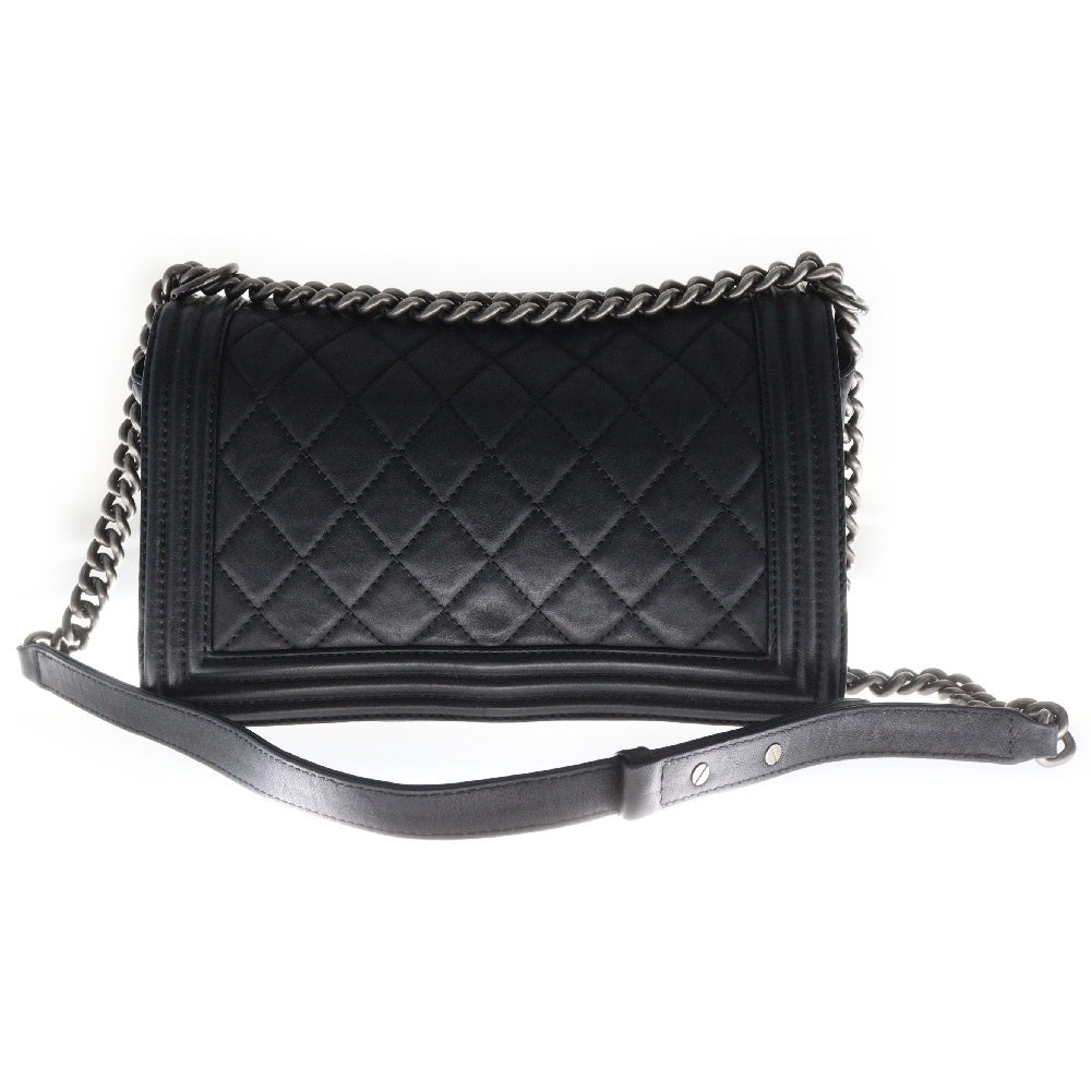 CHANEL(シャネル) シルバーフローラル金具 ラムスキン ボーイシャネル チェーンショルダーバッグ ブラック
