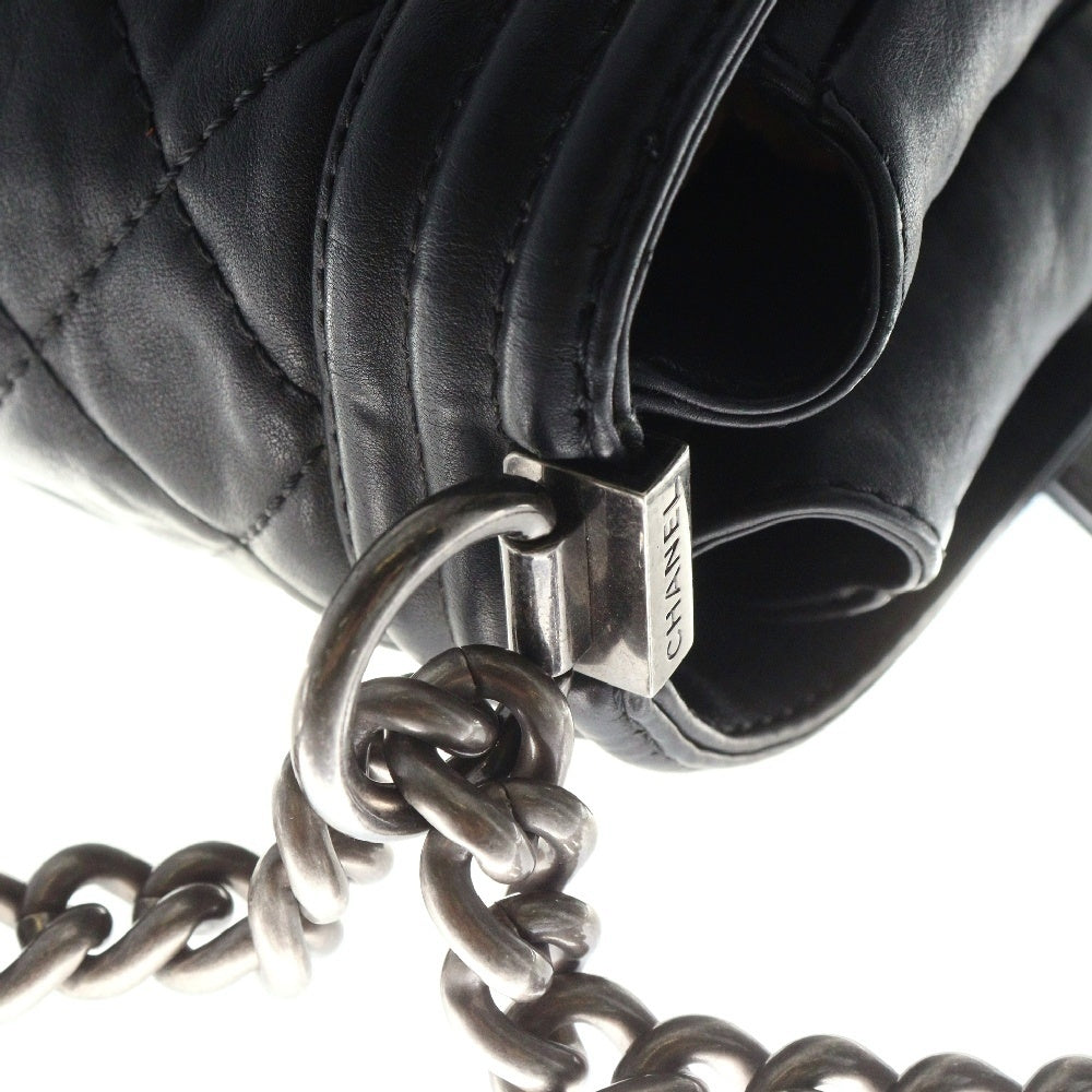 CHANEL(シャネル) シルバーフローラル金具 ラムスキン ボーイシャネル チェーンショルダーバッグ ブラック