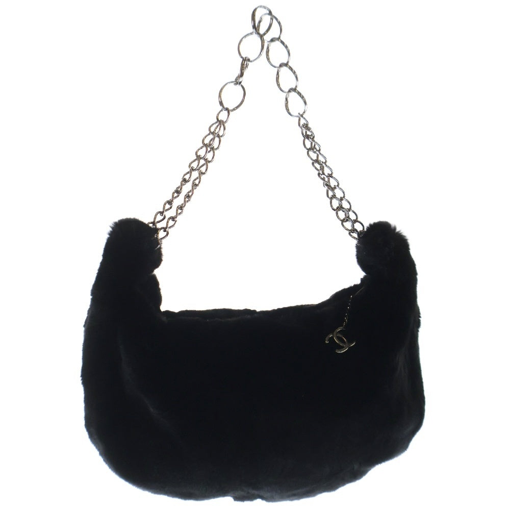 CHANEL(シャネル) リアルファー ココマーク チェーンショルダーバッグ ブラック レディース