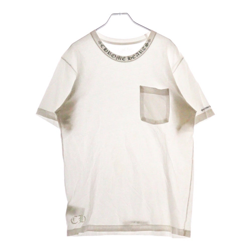 CHROME HEARTS(クロムハーツ) Neck Logo S/S Tee ネック ロゴプリント 半袖Tシャツ カットソー ホワイト
