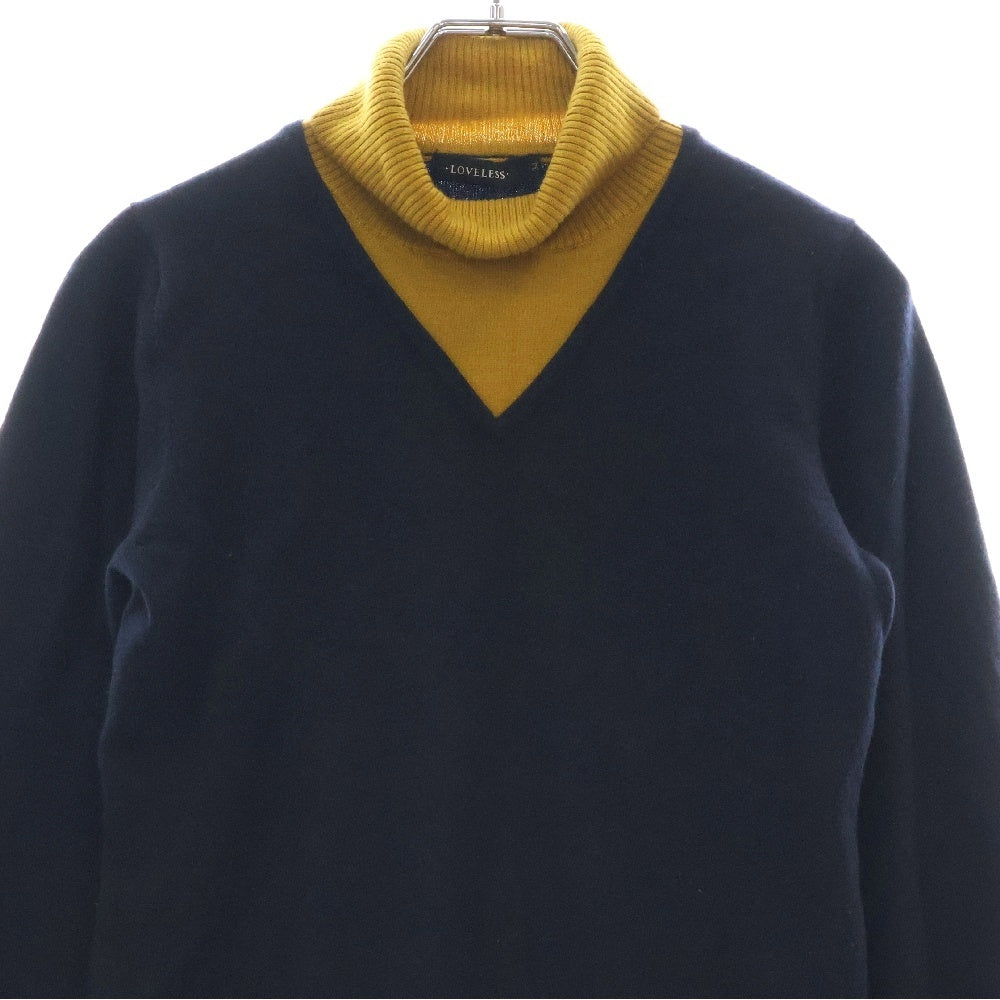 LOVELESS(ラブレス) ロゴプレート レイヤード タートルネックニットセーター 62N65-822-28 イエロー/ネイビー