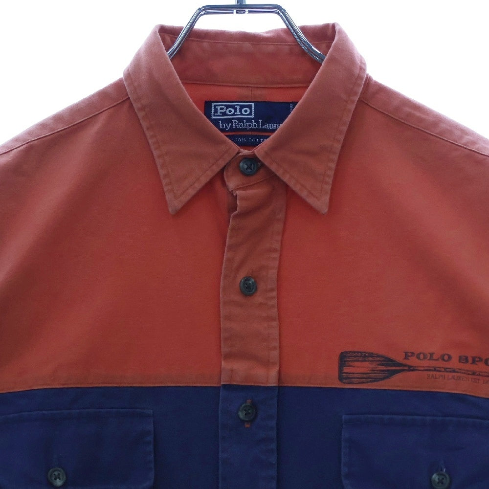 POLO RALPH LAUREN(ポロラルフローレン) 90s SPORTSMEN RESPECT WILDLIFE ムースパッチ ボーダーラガーシャツ 長袖ポロシャツ マルチ
