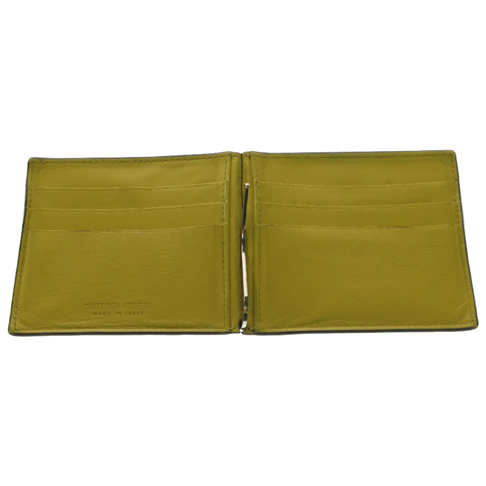 BOTTEGA VENETA(ボッテガヴェネタ) INTRECCIATO MONEY CLIP イントレチャート レザーウォレット マネークリップ 二つ折り財布 749404 ブラック/イエロー