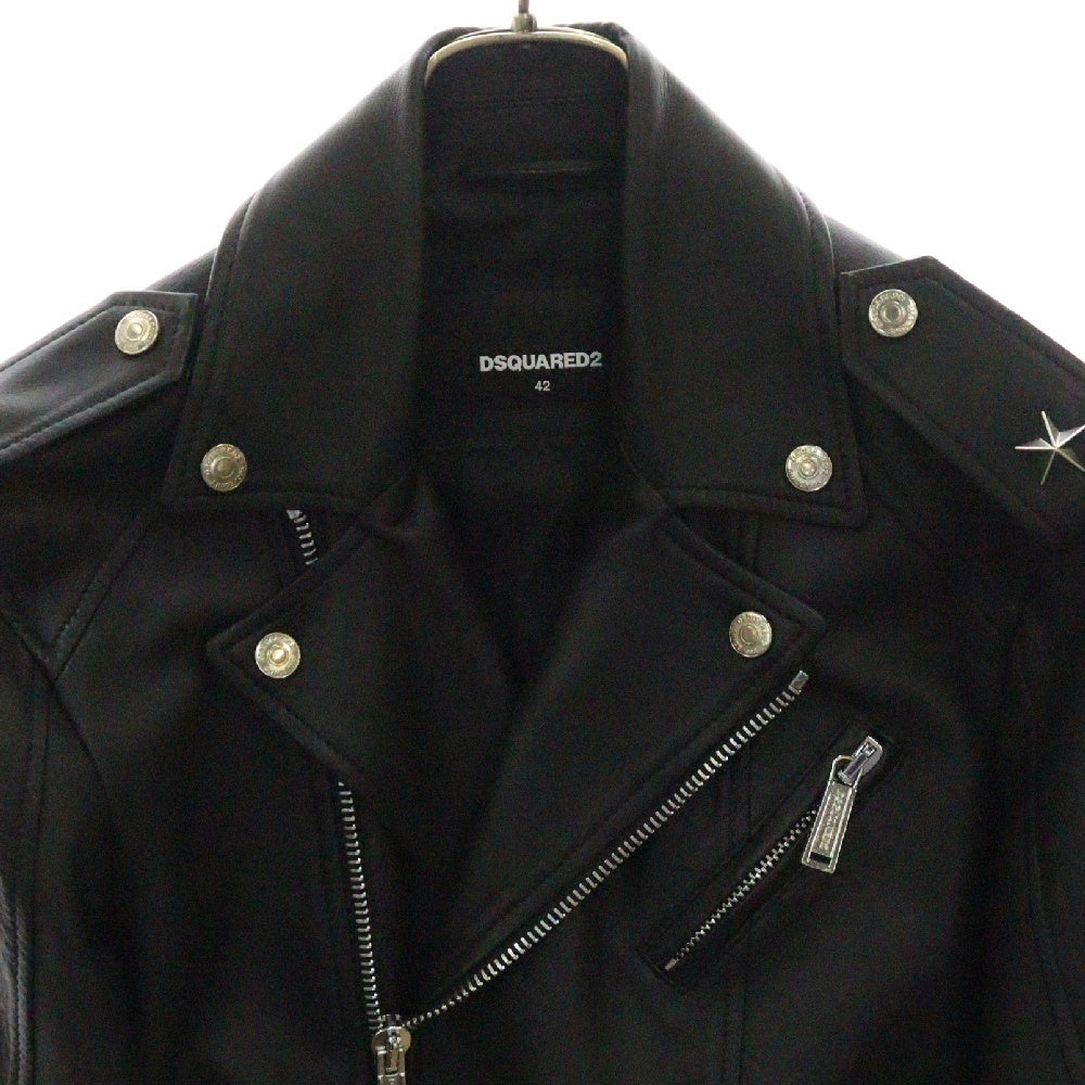 DSQUARED2(ディースクエアード) スタースタッズ ラムレザー ダブルライダースジャケット ブラック S74AM1203