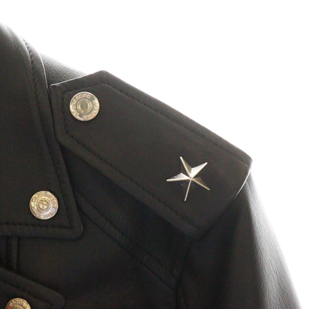 DSQUARED2(ディースクエアード) スタースタッズ ラムレザー ダブルライダースジャケット ブラック S74AM1203