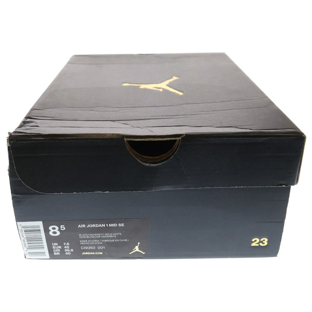 NIKE(ナイキ) AIR JORDAN 1 MID BLACK UNIVERSITY GOLD エアジョーダン1 ミッド ブラック ユニバーシティ ゴールド CI9352-001 US8.5/26.5cm