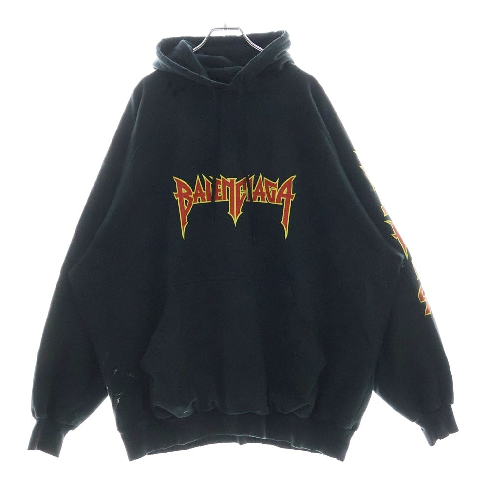 BALENCIAGA(バレンシアガ) 22SS Metal Hoodie Logo バレンシアガ メタルロゴ ペイント加工 スウェット プルオーバーパーカー ブラック 697879 TMV89
