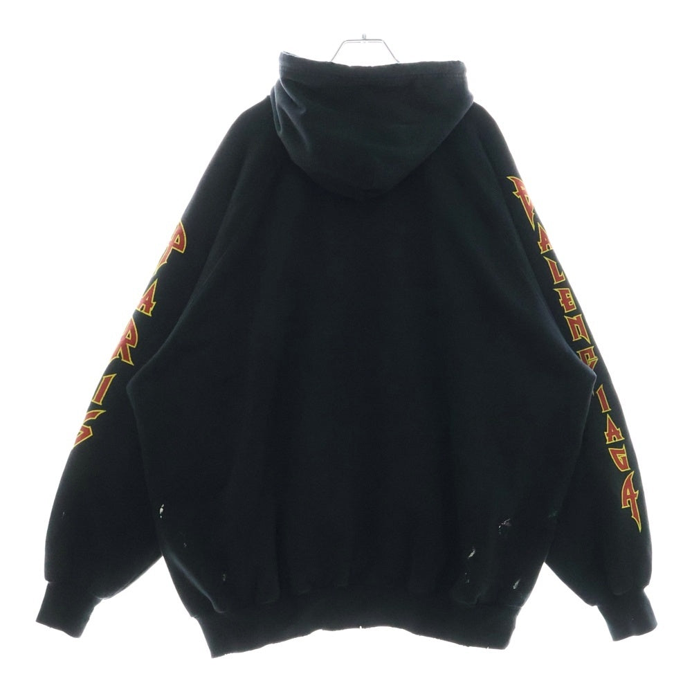 BALENCIAGA(バレンシアガ) 22SS Metal Hoodie Logo バレンシアガ メタルロゴ ペイント加工 スウェット プルオーバーパーカー ブラック 697879 TMV89