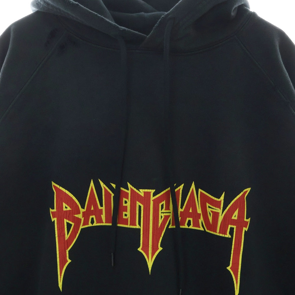 BALENCIAGA(バレンシアガ) 22SS Metal Hoodie Logo バレンシアガ メタルロゴ ペイント加工 スウェット プルオーバーパーカー ブラック 697879 TMV89