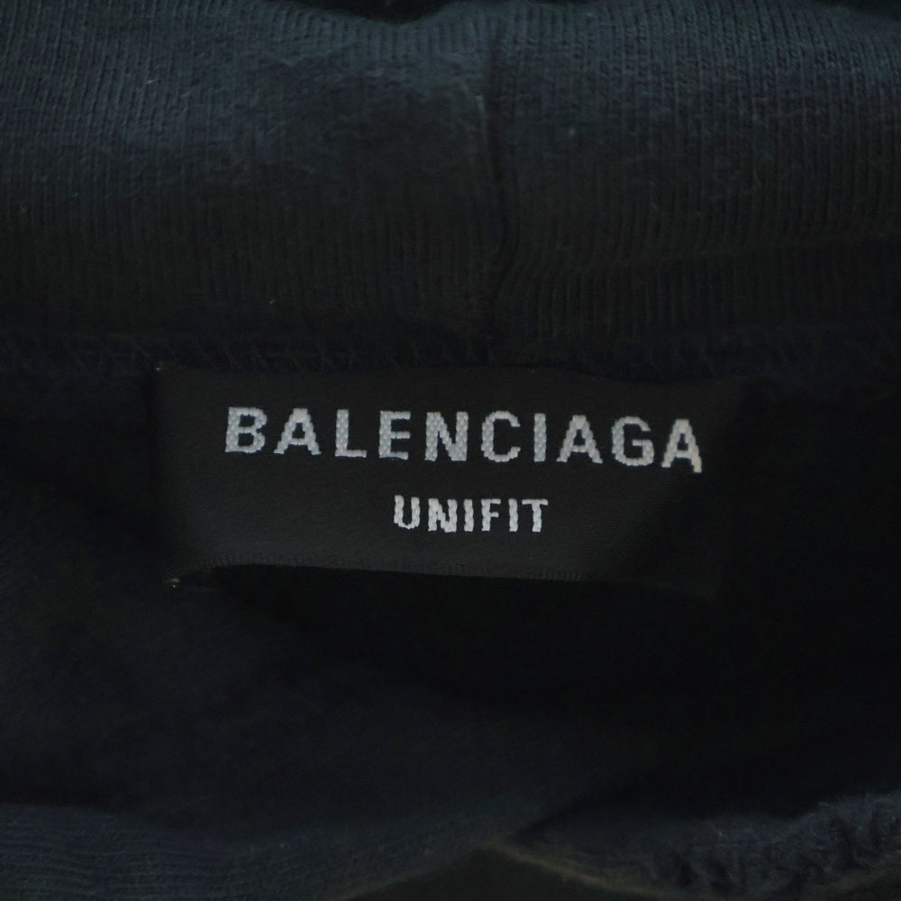 BALENCIAGA(バレンシアガ) 22SS Metal Hoodie Logo バレンシアガ メタルロゴ ペイント加工 スウェット プルオーバーパーカー ブラック 697879 TMV89