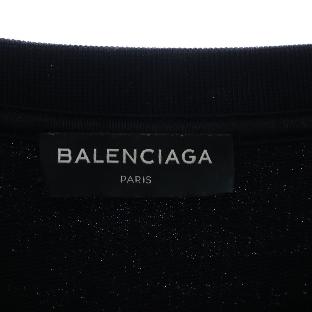 BALENCIAGA(バレンシアガ) 17AW Homme Oversized Sweatshirt フロントロゴ刺繍 ボーダー オーバーサイズ クルーネック スウェット ブラック 485947 TWK22