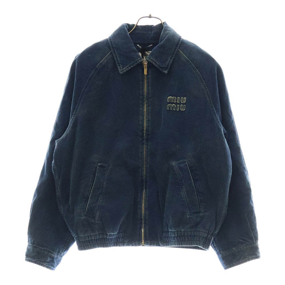 miumiu(ミュウミュウ) Washed corduroy blouson jacket ロゴ コーデュロイジップジャケット ネイビー ML1152