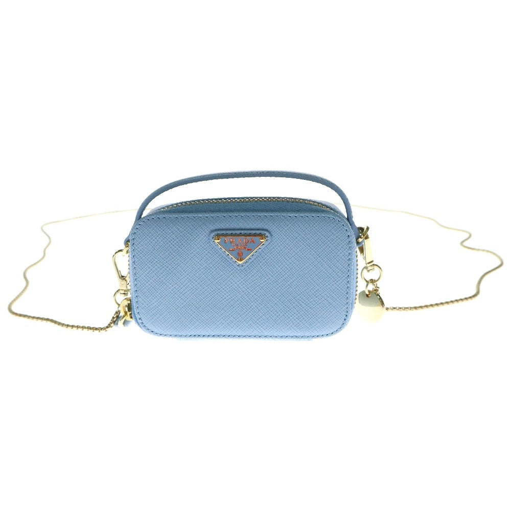 PRADA(プラダ) 三角ロゴプレート レザーミニポーチバッグ ショルダーバッグ ブルー 1NR025 レディース