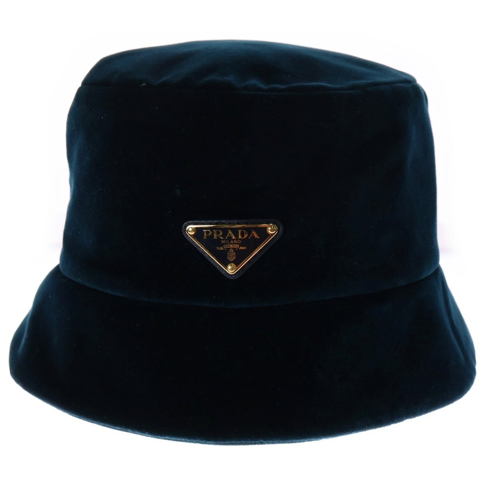 PRADA(プラダ) 三角ロゴプレート ベルベット バケットハット グリーン 1HC137 068