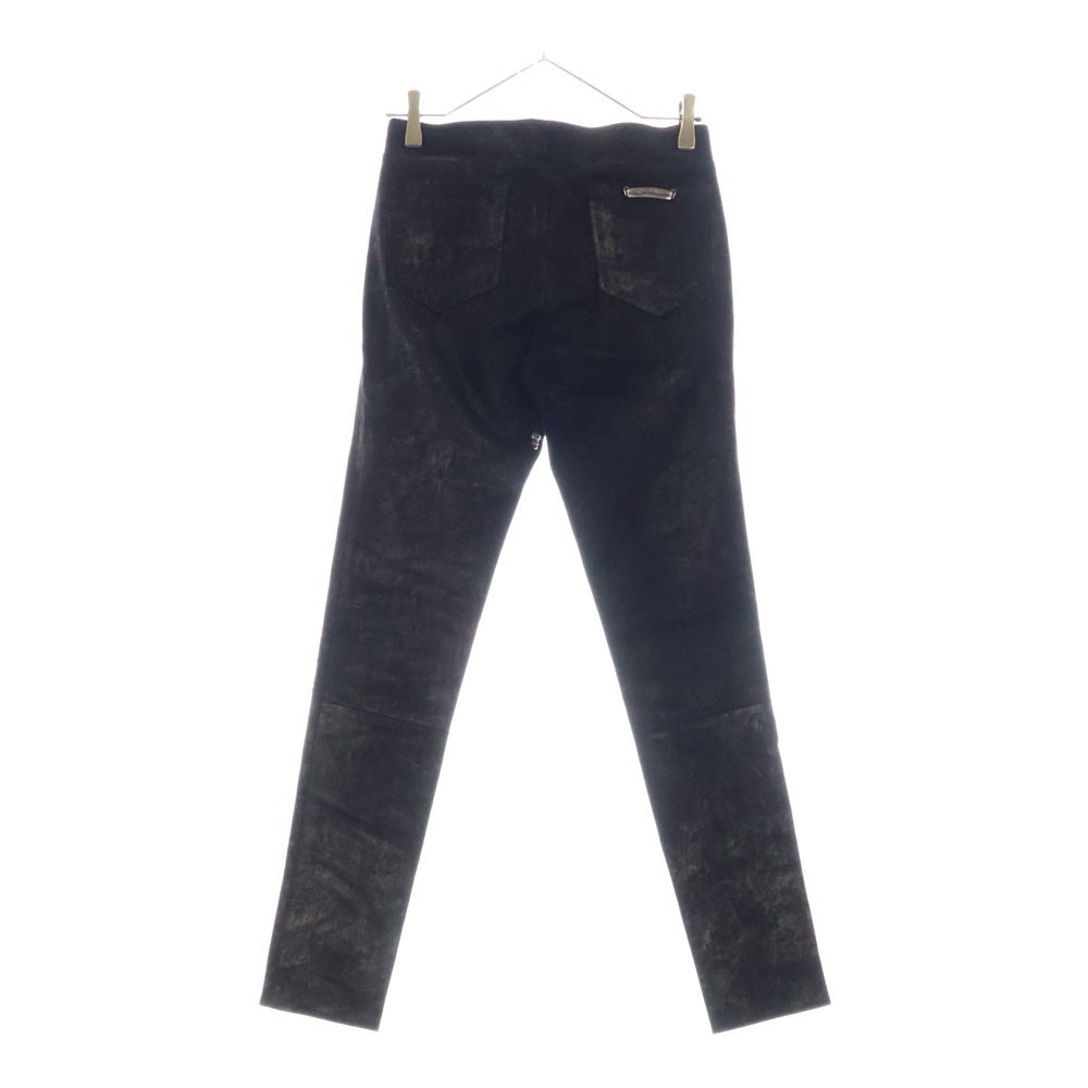 CHROME HEARTS(クロムハーツ) FLEURKNEE LEATHER PANTS コーティング レザーパンツ ブラック