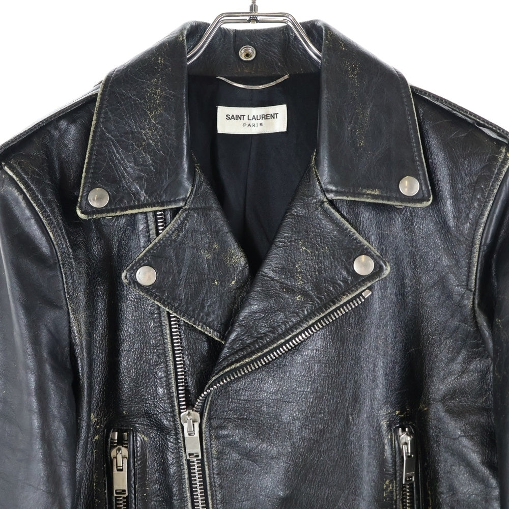 SAINT LAURENT PARIS(サンローランパリ) 16SS 397290 Y5QD1 2015 L01 ヴィンテージ加工 ダブルライダース レザージャケット ブラック