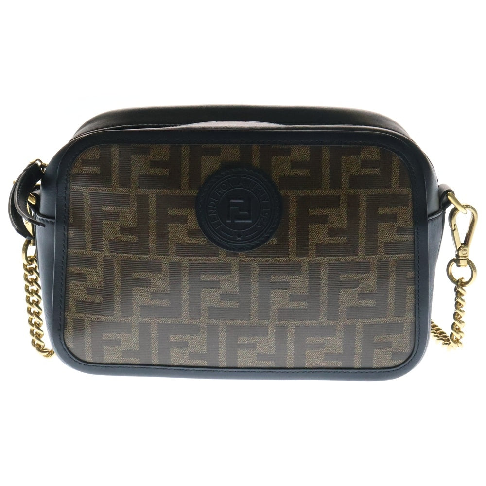 FENDI(フェンディ) ズッカ柄 チェーンショルダー レザーバッグ ブラウン/ブラック 8BT287