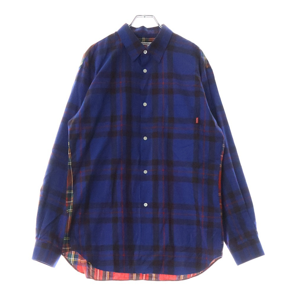 SUPREME(シュプリーム) 15AW ×COMME des GARCONS SHIRT コムデギャルソンシャツ バックプリント チェック柄 長袖ネルシャツ ブルー/レッド S1FW15
