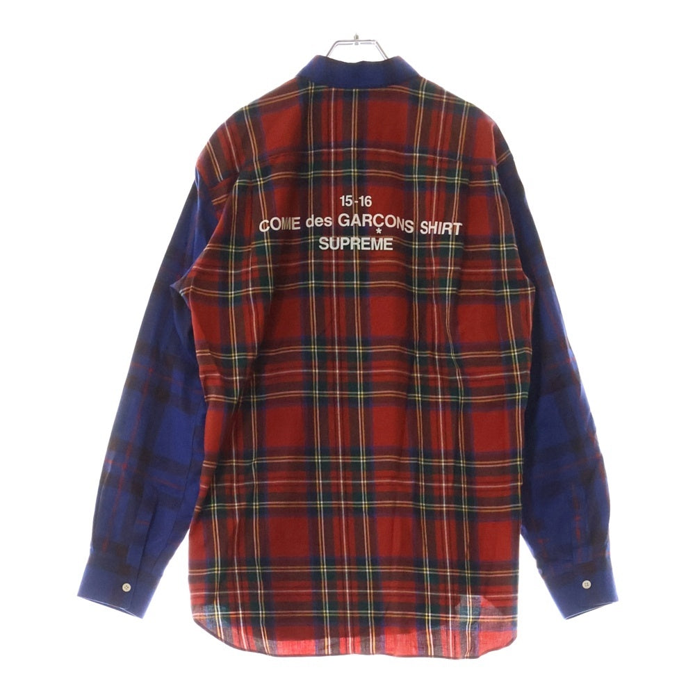 SUPREME(シュプリーム) 15AW ×COMME des GARCONS SHIRT コムデギャルソンシャツ バックプリント チェック柄 長袖ネルシャツ ブルー/レッド S1FW15