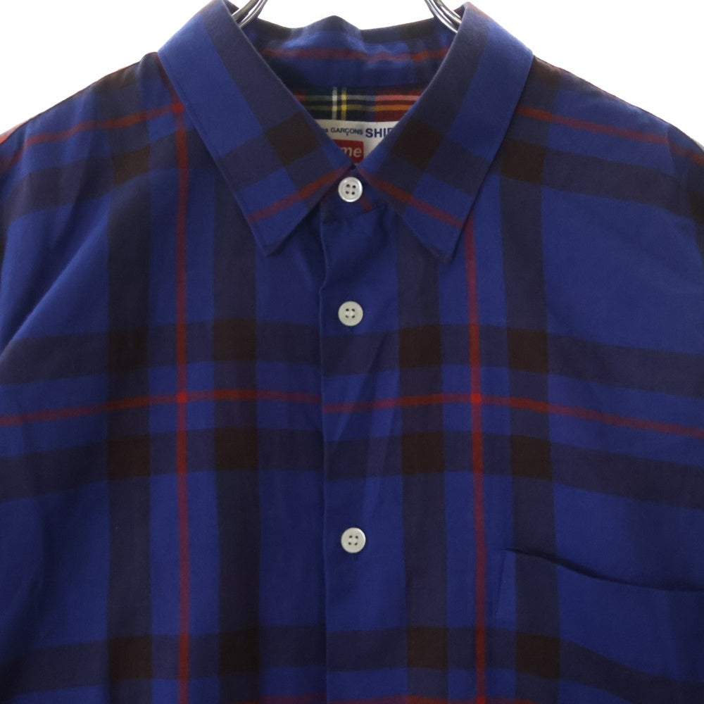 SUPREME(シュプリーム) 15AW ×COMME des GARCONS SHIRT コムデギャルソンシャツ バックプリント チェック柄 長袖ネルシャツ ブルー/レッド S1FW15