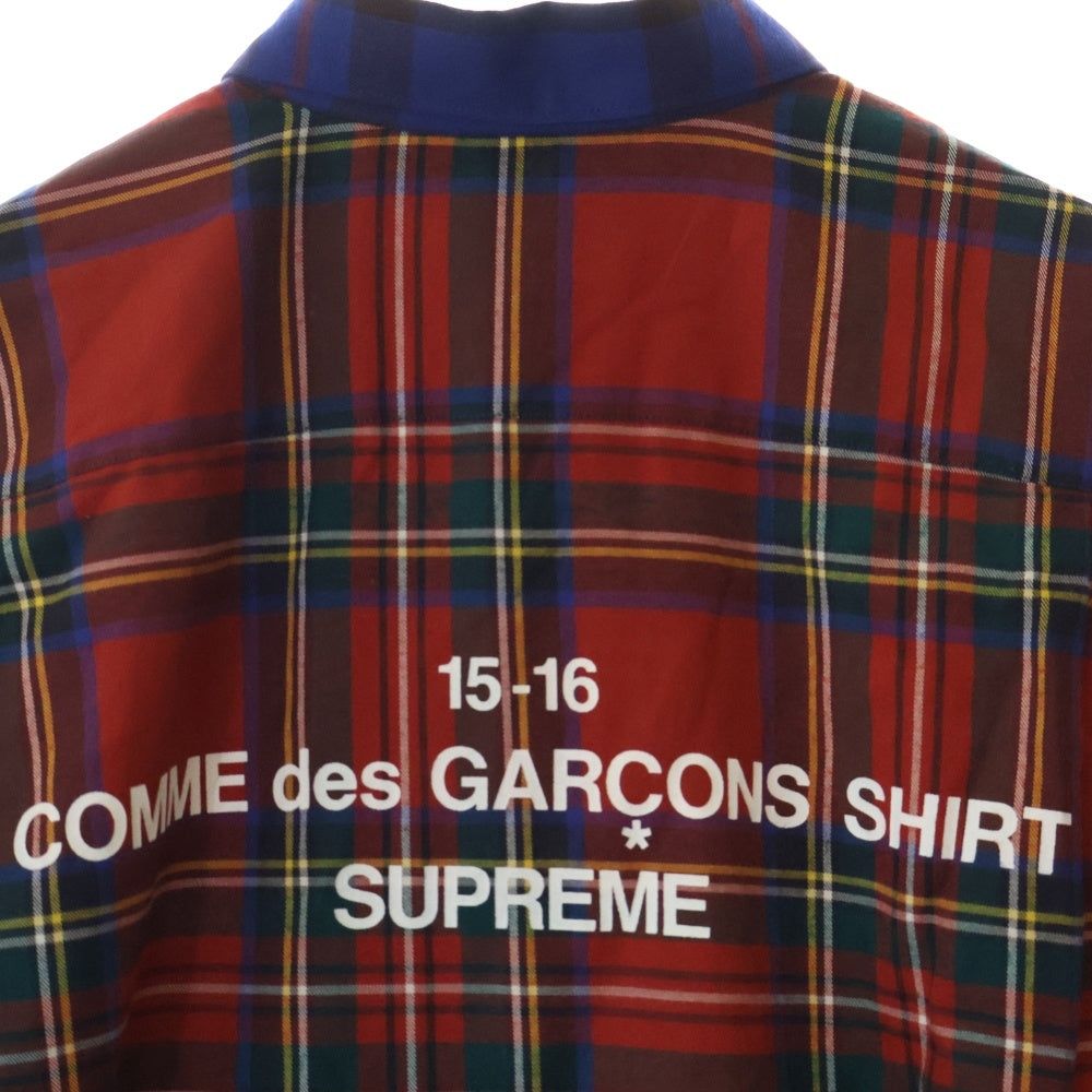 SUPREME(シュプリーム) 15AW ×COMME des GARCONS SHIRT コムデギャルソンシャツ バックプリント チェック柄 長袖ネルシャツ ブルー/レッド S1FW15