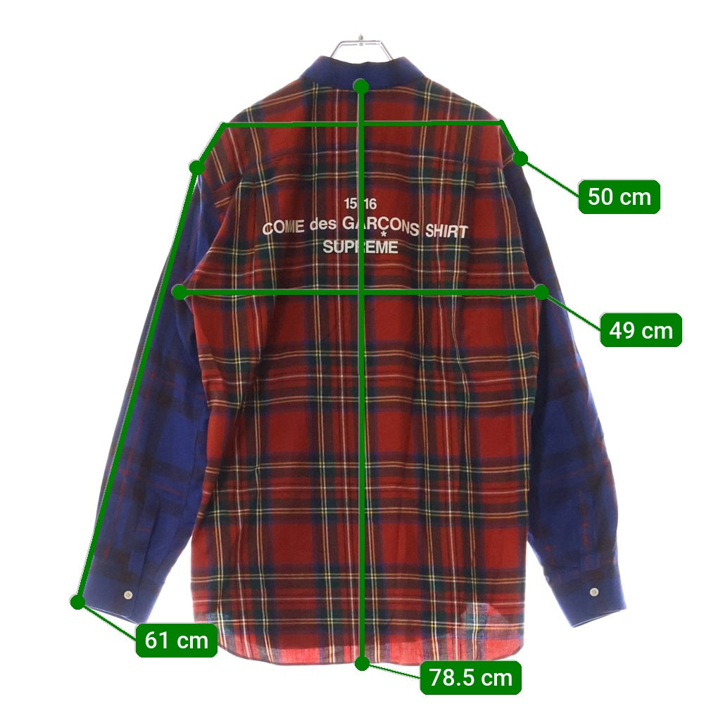 SUPREME(シュプリーム) 15AW ×COMME des GARCONS SHIRT コムデギャルソンシャツ バックプリント チェック柄 長袖ネルシャツ ブルー/レッド S1FW15
