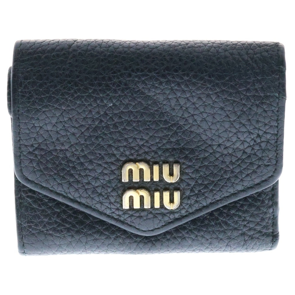 miumiu(ミュウミュウ) ロゴ ヴィッテロダイロレザー 三つ折り財布 ブラック レディース