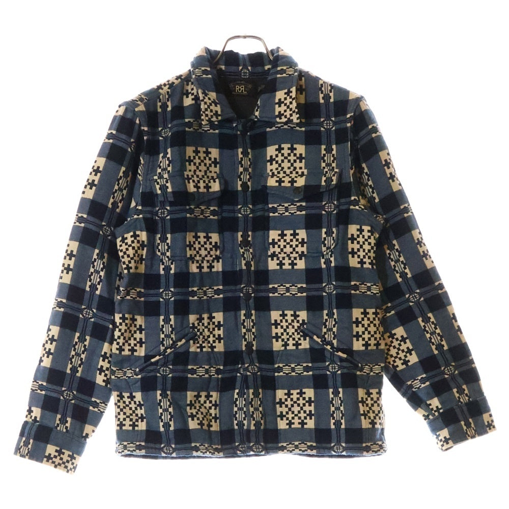RRL(ダブルアールエル) BROWN BEAR OVER SHIRT パターン ジャカード オーバーシャツ 長袖シャツ ブルー