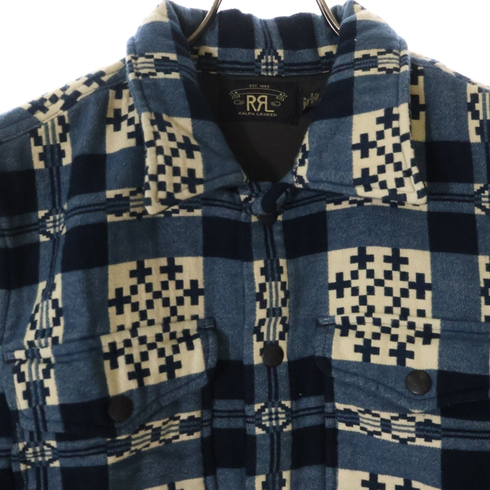RRL(ダブルアールエル) BROWN BEAR OVER SHIRT パターン ジャカード オーバーシャツ 長袖シャツ ブルー