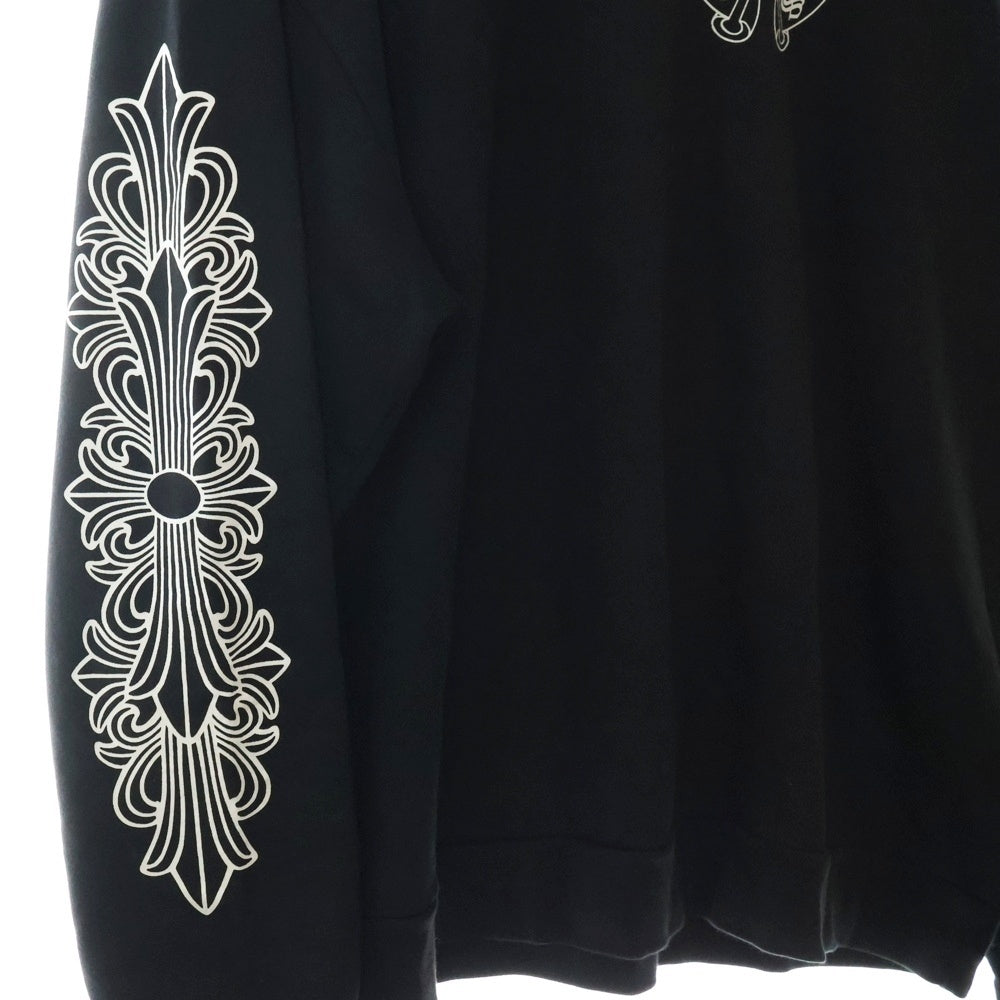CHROME HEARTS(クロムハーツ) HORSESHOE PULLOVER HOODIE ホースシュープリント アームフローラル スウェットプルオーバーパーカー ブラック