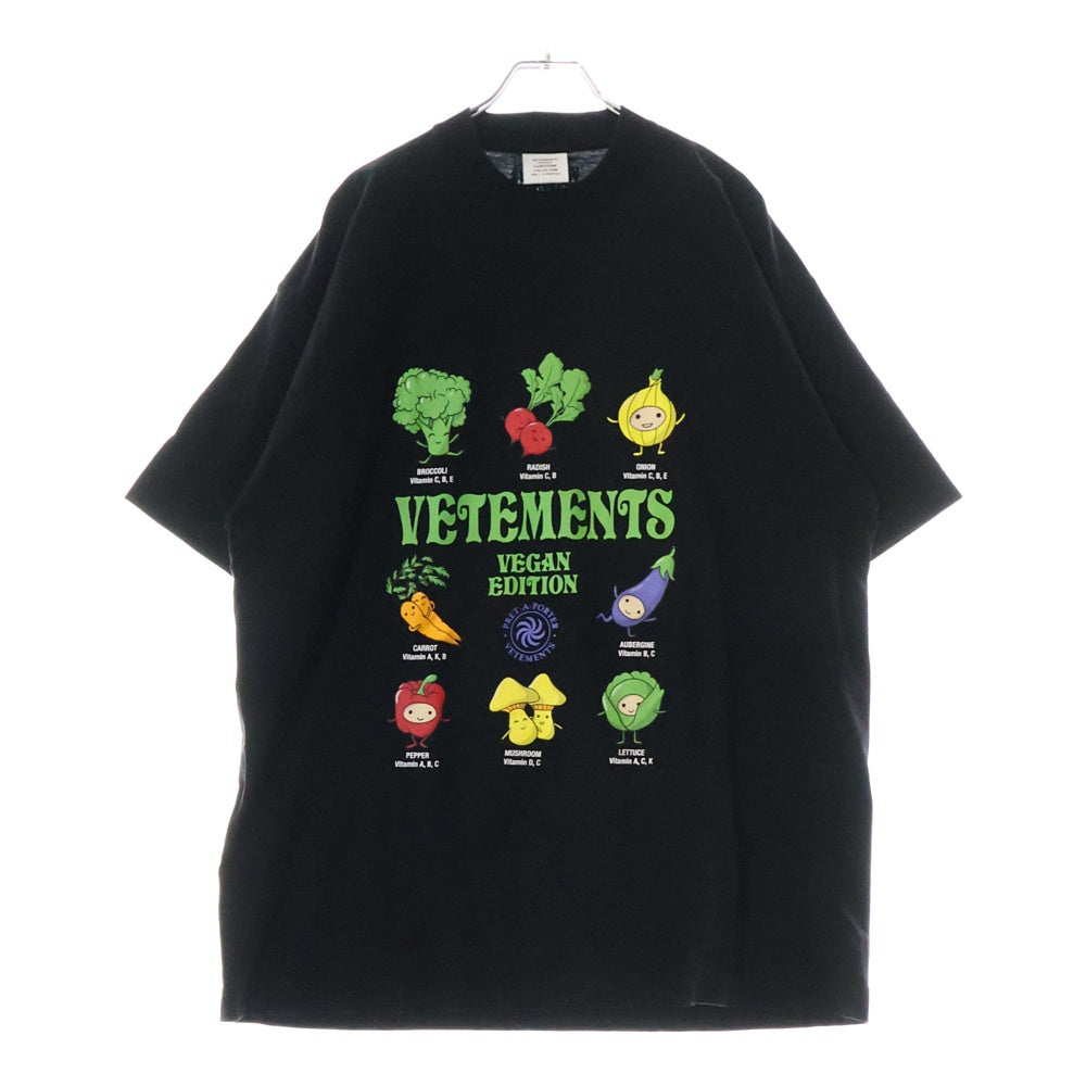 VETEMENTS(ヴェトモン) Vegan Logo T-Shirt ヴィーガンロゴ クルーネック半袖Tシャツ UA52TR380B ブラック