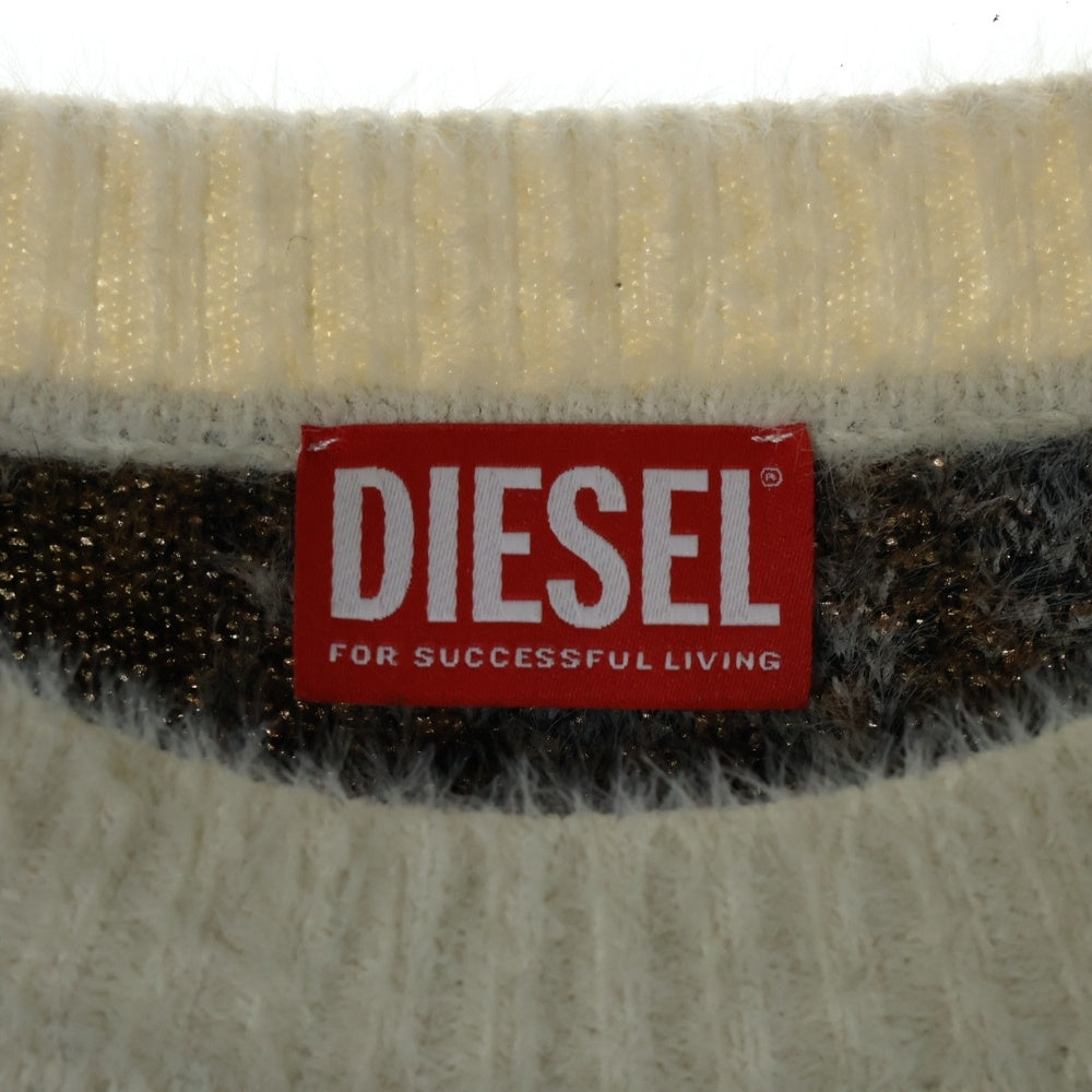 DIESEL(ディーゼル) K-ITELLO レオパード総柄 クルーネック ナイロン ニットセーター ホワイト/ブラウン A15190