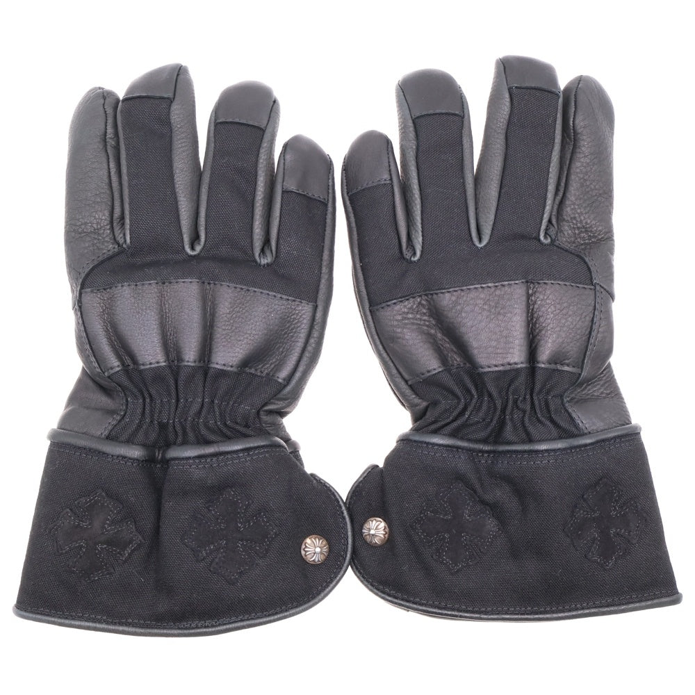 CHROME HEARTS(クロムハーツ) CHプラスパッチ クロスボールボタン 6パッチ レザーグローブ 手袋 ブラック