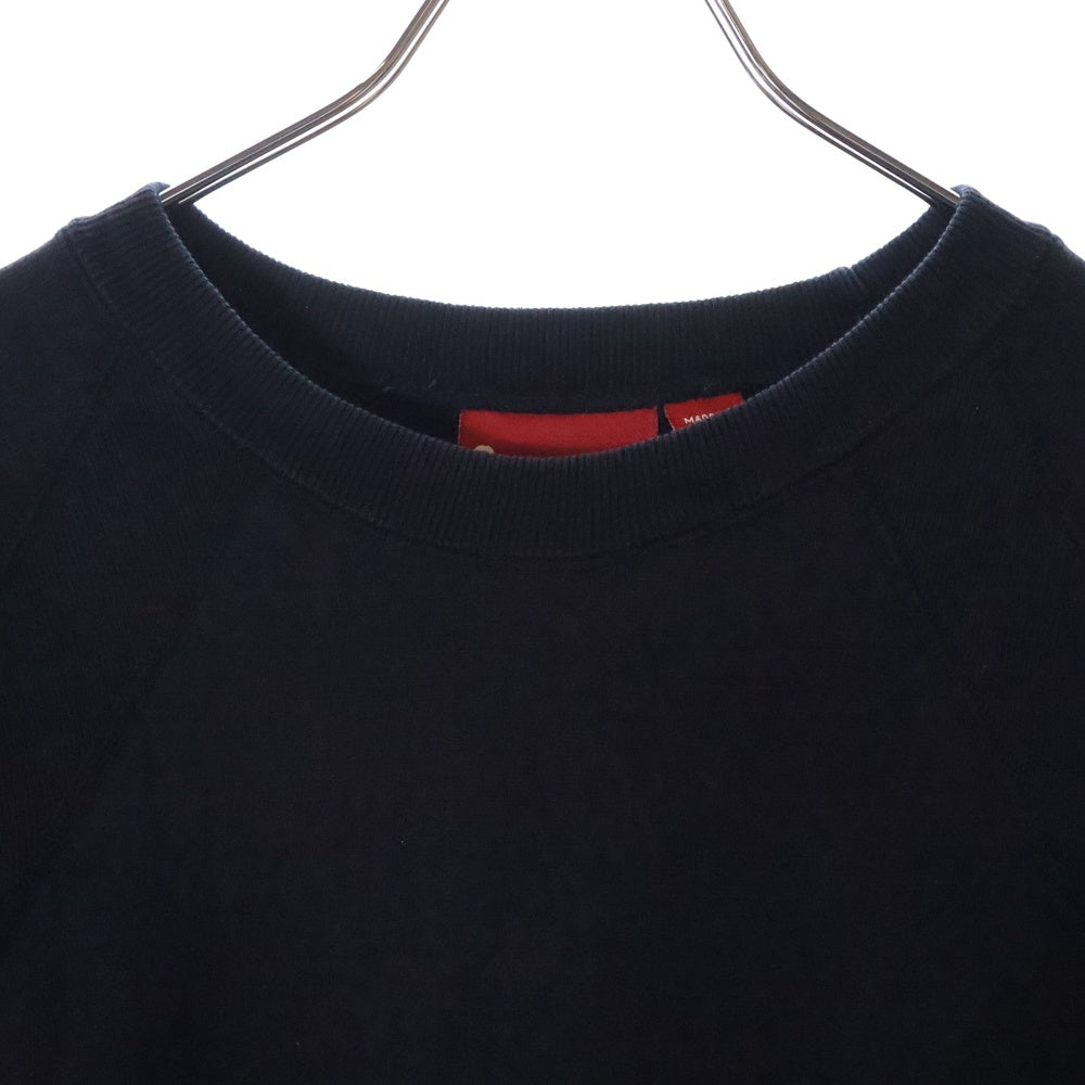 SUPREME(シュプリーム) ロゴ刺? リブボーダー柄 クルーネックスウェットトレーナー ブラック