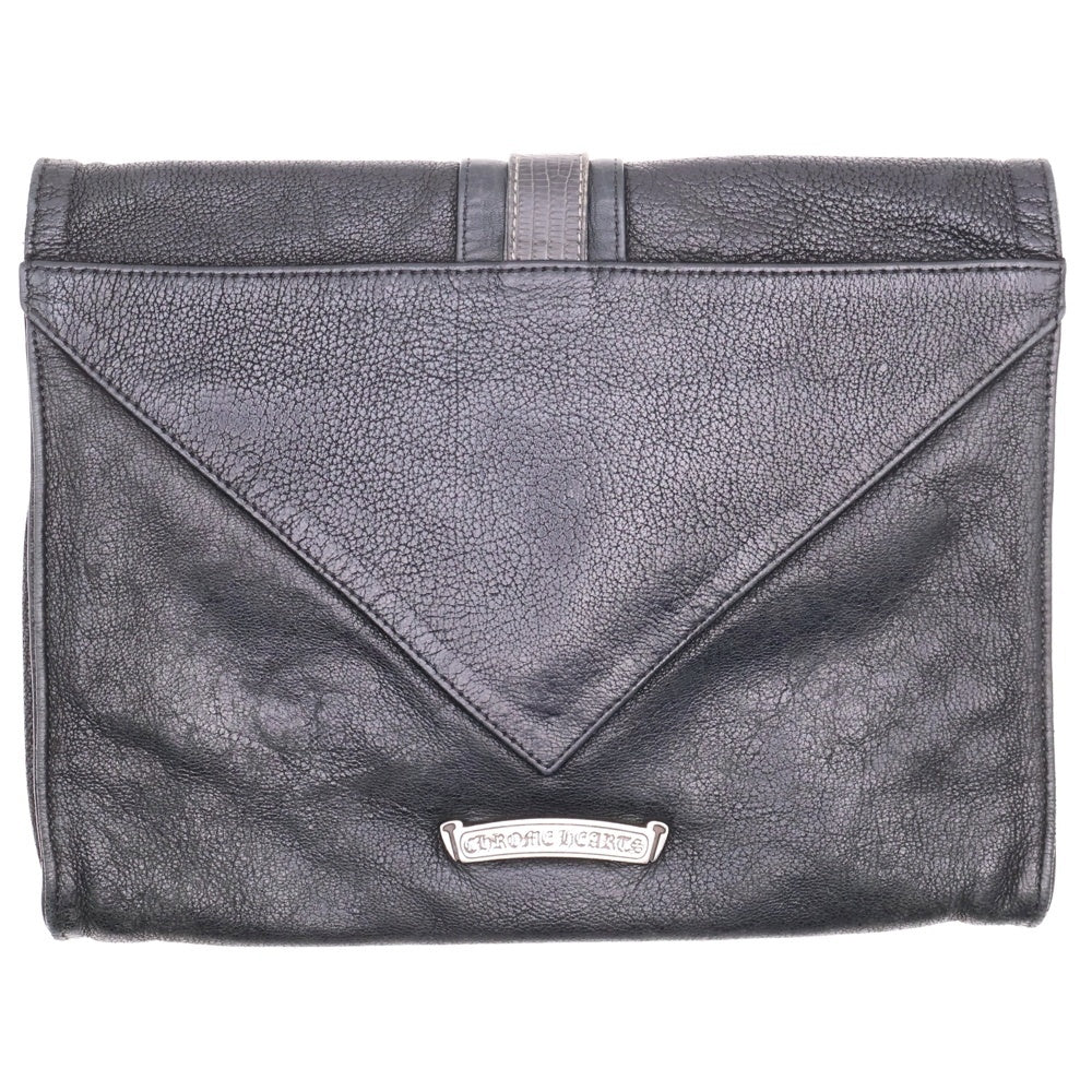 CHROME HEARTS(クロムハーツ) SALTED PRETZEL BAG GREY LIZARD STRIPE レザー切り替え クラッチバッグ ブラック