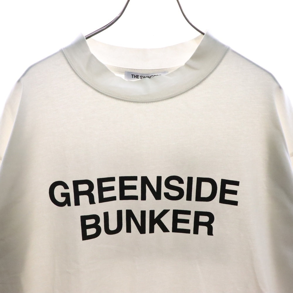 NO BRAND(ノーブランド) THE SWINGGGR ドローコード フリントプリント クルーネック半袖Tシャツ ホワイト