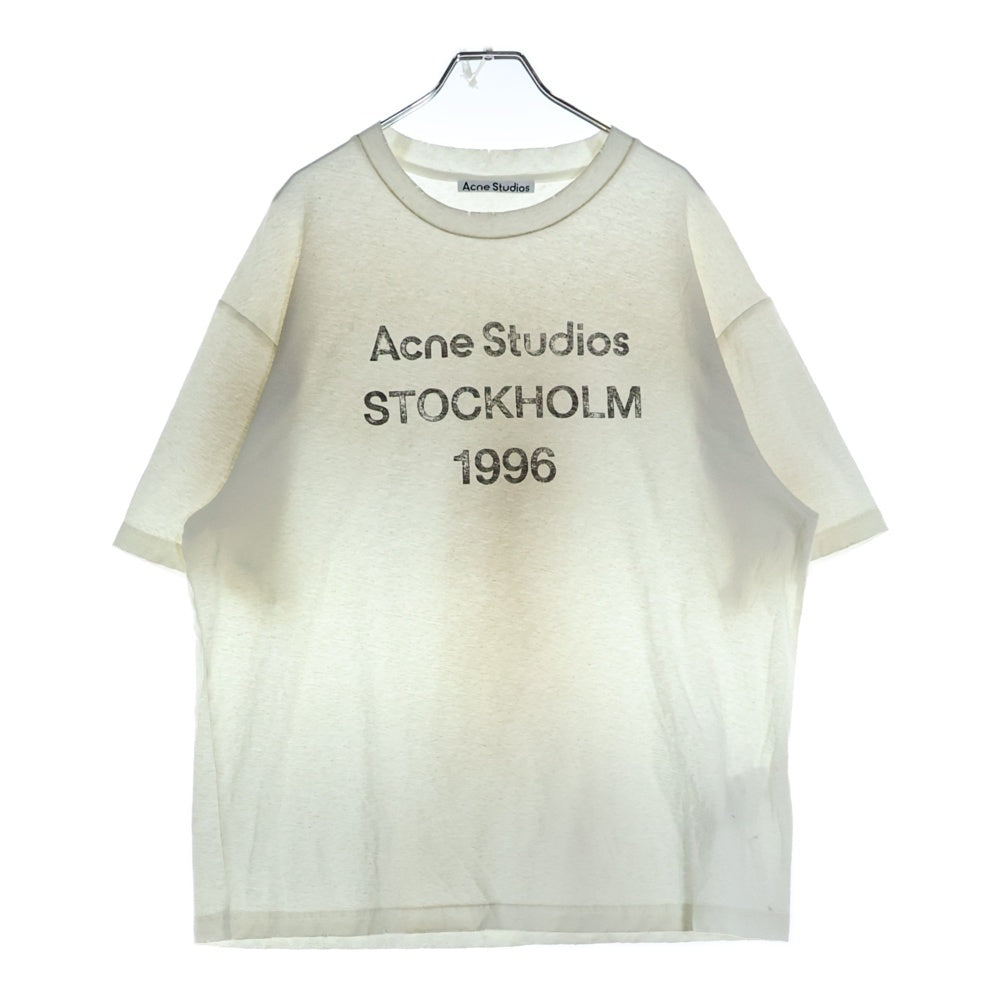 Acne Studios(アクネ ストゥディオズ) LOGO T-SHIRTS Fraded Black スタンプロゴ ダメージ加工 半袖Tシャツカットソー ホワイト TSHI000013