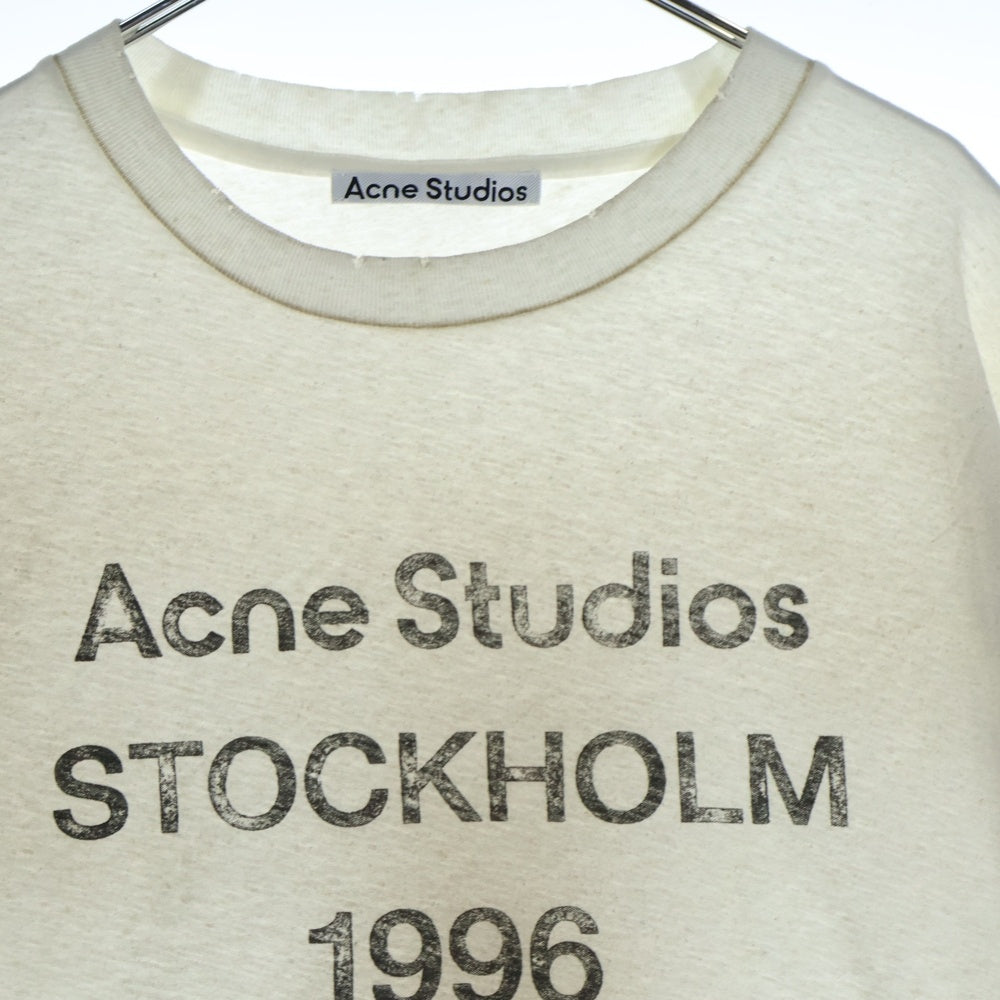 Acne Studios(アクネ ストゥディオズ) LOGO T-SHIRTS Fraded Black スタンプロゴ ダメージ加工 半袖Tシャツカットソー ホワイト TSHI000013