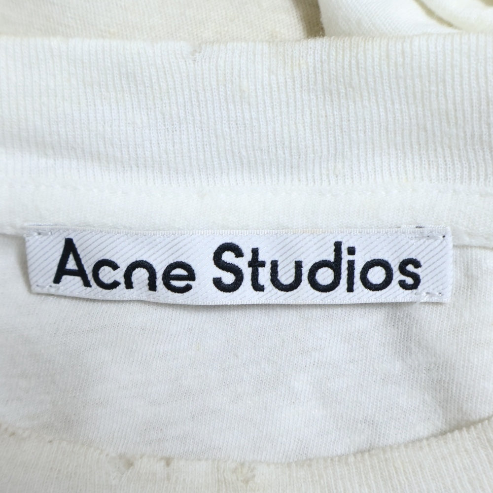 Acne Studios(アクネ ストゥディオズ) LOGO T-SHIRTS Fraded Black スタンプロゴ ダメージ加工 半袖Tシャツカットソー ホワイト TSHI000013