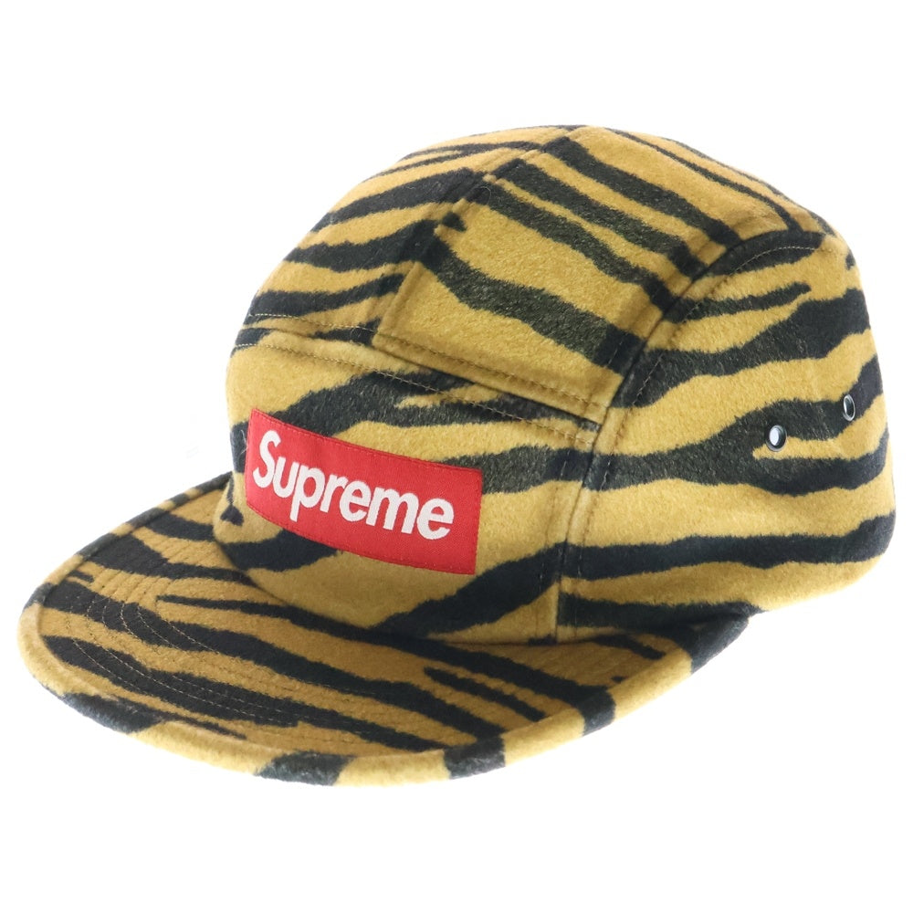SUPREME(シュプリーム) 19AW Loro Piana Camp Cap ロロピアーナ タイガーストライプ柄 ボックスロゴ ウール キャンプキャップ ブラウン