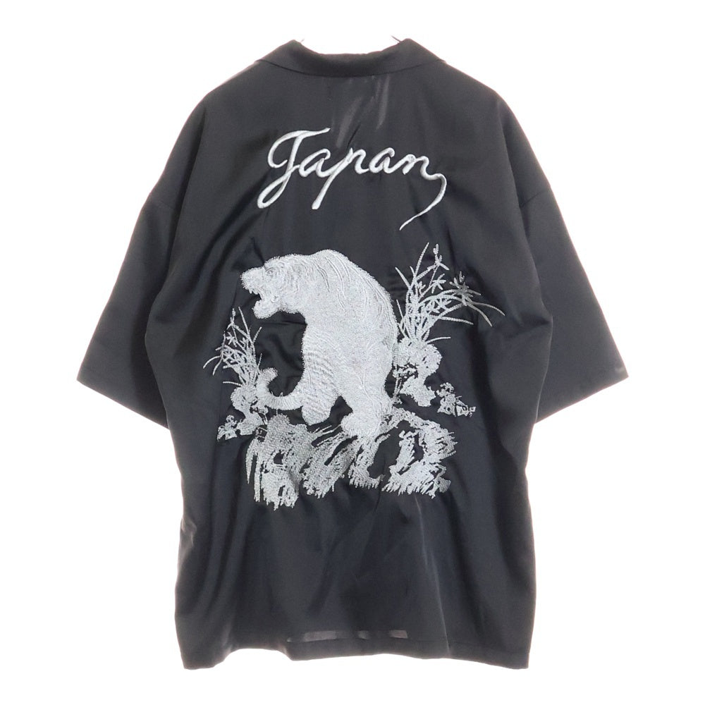 NO BRAND(ノーブランド) RINGS タイガー刺繍 オープンカラーシャツ 半袖シャツ ブラック