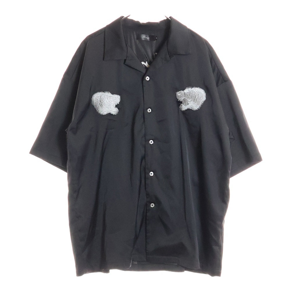 NO BRAND(ノーブランド) RINGS タイガー刺繍 オープンカラーシャツ 半袖シャツ ブラック