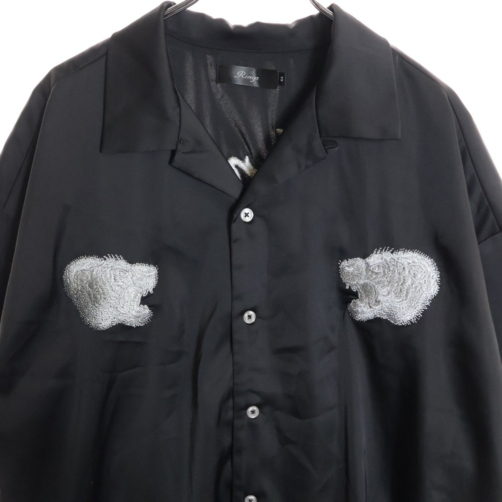 NO BRAND(ノーブランド) RINGS タイガー刺繍 オープンカラーシャツ 半袖シャツ ブラック