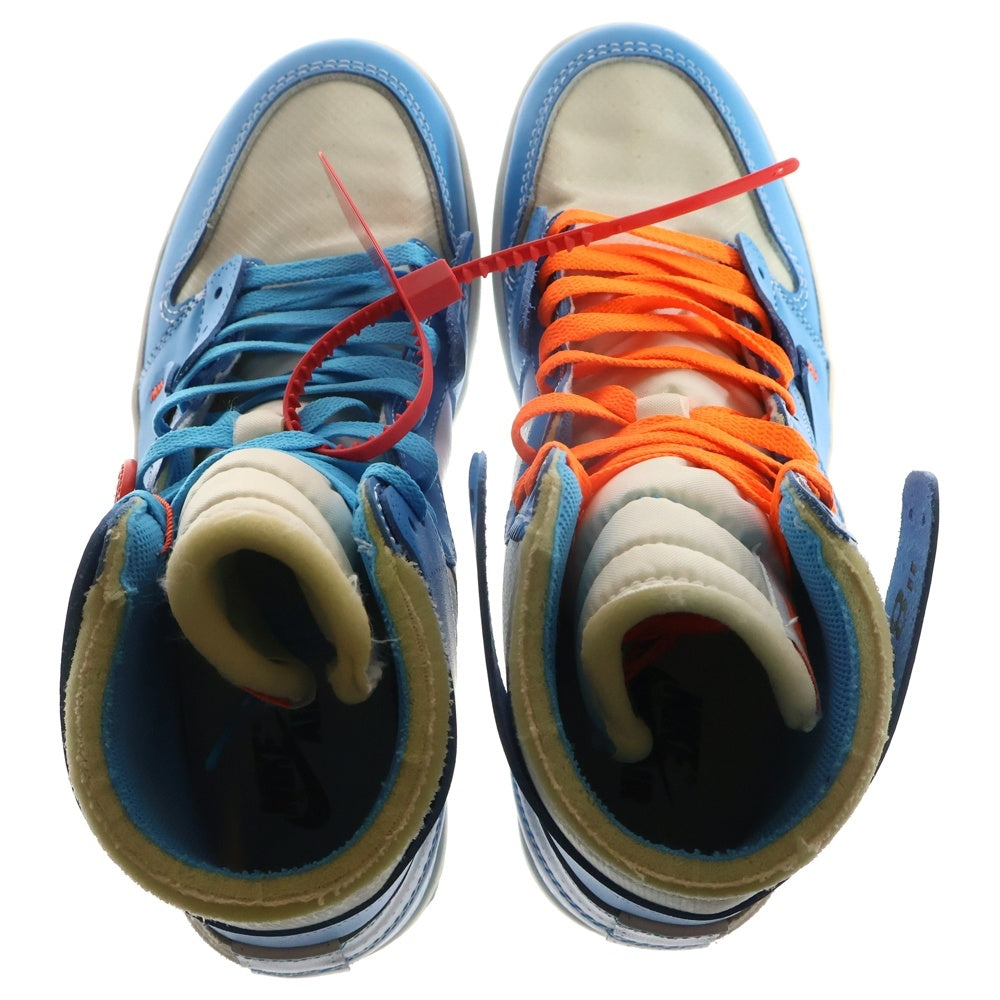 NIKE(ナイキ) ×OFF-WHITE AIR JORDAN 1 POWDER BLUE UNC AQ0818-148 オフホワイト エアジョーダン1 パウダーブルー ハイカットスニーカー US10/28cm ホワイト/ブルー