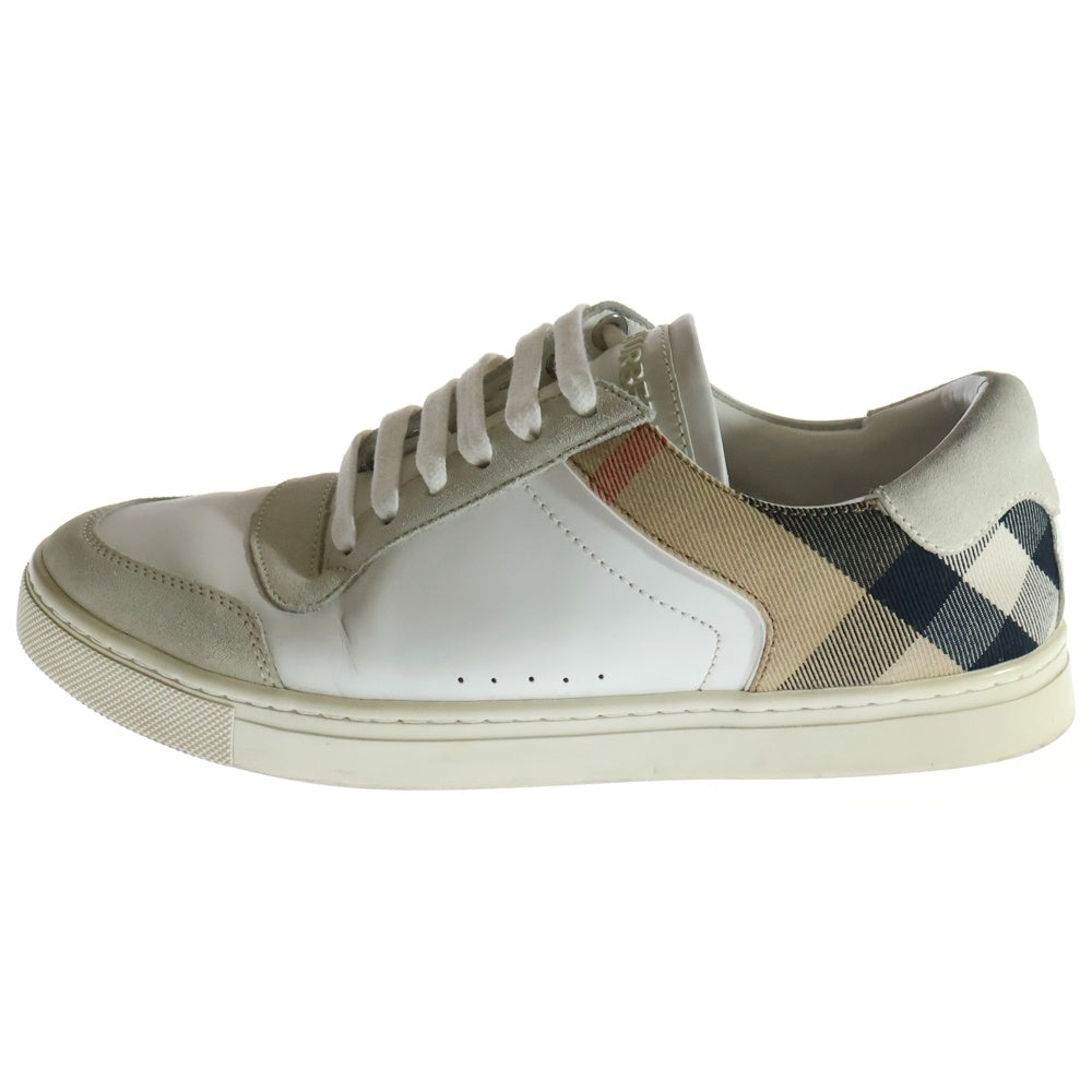 BURBERRY(バーバリー) ノヴァチェック キャンバス レザーローカットスニーカー ハウスチェックローカットニーカー ホワイト/ブラウン/ベージュ
